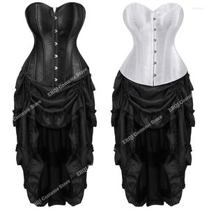 Bustiers Corsets Victorian Corset Dress Burlesque Outfit Коричневый атласный топ с высокой низкой юбкой Женщины Сексуальные белые Bustier Blackbustiers