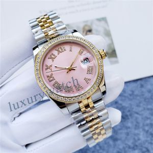 MENS Womens Watch Pink Roman siffror Mechanical Diamond Watchs Christmas Automatiska lyxklockor Rose Gold Size 36mm Sapphire Glass Luxury Watch Designer Watch