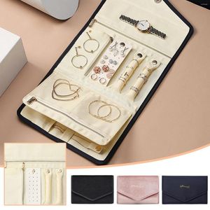 Smyckespåsar Portable Travel Organizer Roll Zippered Foldble Ring Earring Carring Studs Storage Bag Case Necklace Hold C9x6