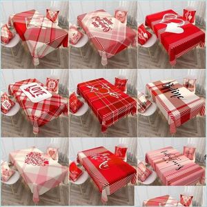 Bordduk Valentine Day Table Cloth Rec Decorative Plaid Love Mönster Vattentät tvättbar och återanvändbar ER RRD12157 Drop Leverans 2 DH0BO