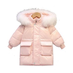 Down Coat Kids Winter Vest Kleding Jurk Real Fur Collar Disposable Boys Girls Mid Length E24680