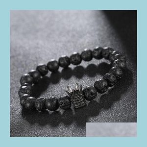 B￤rade mikrobanva kubik zirkoniumer imperialiska kronarmband m￤rke m￤n kvinnor charm svart lava buddha p￤rlor armband smycken droppe leverera dhkix