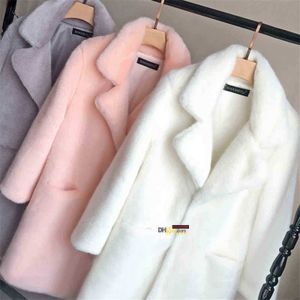 Luxurybella Women Mink Faux Solid Kvinna avvisar krage Vinter varm Fake Fur Lady Coat Casual Jacket