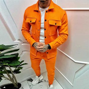 Men s Tracksuits Autumn Winter Fashion Woven Two Piece Sets Men Trend Solid Color Lapel Pockets Cargo Jacket And Pants Suits For Mens