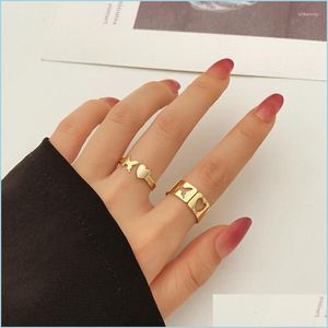 Кластерные кольца кластерные кольца пары Love Heart Butterfly для женщин Мужчины милый прекрасный регулируемый набор для начала кольца Подарок Golden Han Dh5pt