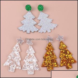 Dangle Chandelier Earrings Jewelry Fishsheep Trendy Glitter Acrylic Christmas Trees Drop For Women Cute Festive Sn Otvlg