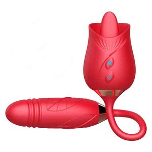 Roze nieuw product manting bloemengeneratie 3 dubbele kop tong likken vibratie telescopisch ei hopping vrouwelijke masturbatie seksproducten