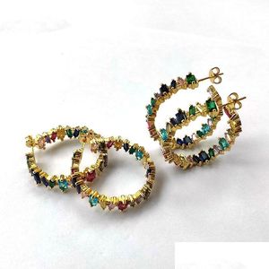 Stud Colorf Rainbow Cubic Zirconia Micro Pave Big Earrings High Quality Stud Earring For Women Girl Jewelry Er852 Drop Delivery 2022 Dhgwb