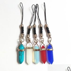 Beaded Necklaces 1 Piece Six Prism Series Mini Keychain Fashion Natural Stone Pendant Small Key Chain Drop Delivery 2022 Jewelry Nec Dhscx