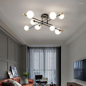 Lampadari moderni LED neri per soggiorno Lampade da camera da letto Apparecchi di illuminazione per interni Lampade a sospensione a soffitto con sfera di vetro creativa