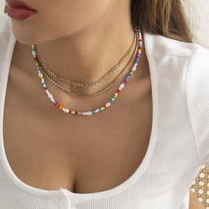 Choker Boho kolorowy ręcznie robiony kryształowy z koralikami krótkimi obojczykiem łańcuch obojczyka imitacja Pearl Naszyjnik dla mężczyzn dla kobiet dziewczyn Koreańska biżuteria