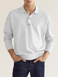 Con cappuccio maschile da uomo magliette con polo solido primavera a autunno girare collare a maniche lunghe maltops casual abbottini streetwear