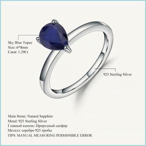 Ringos de cluster Ringos de cluster Gems Ballet 1 29ct Blue Sapphire Solitaire Gemstone 925 Sterling Sier Drop Ring For Women Dhndq