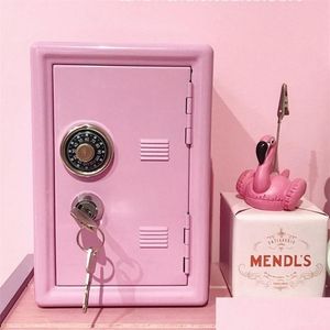 Storage Boxes Bins W G Ins Safe Box Pink Decorative Savings Piggy Bank Metal Iron Minrmitory Storage Cabinet Money Kawaii 210914 D Dhb5I