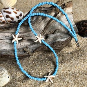 Girocollo collana di perline di semi blu bohemien pietra naturale fascino stella marina gioielli da viaggio da donna da spiaggia