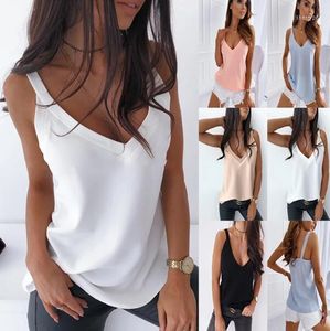 Camisetas femininas regata verão sexy com decote em V sem manga blusa camisa feminina elegante sólida solta oca para fora senhora ombro a ombro plus size blusa