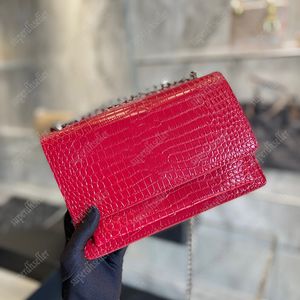 2 färger axelväskor lyxdesigner crossbody kvinnor solnedgång väska klassiska handväskor högkvalitativa korsbodi alligator handväska kedje remmar plånbok modeväska