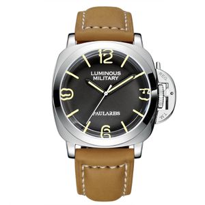 Wristwatches Automatic Self Wind Mechanical Genuine Brown Leather Strap Yellow Green Luminous 44mm Luxury Rose Gold Military Men Watch 221031