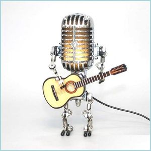 Nowością przedmioty nowość Kreatywne vintage mikrofon robot dotyk Dimmer Lampa Tabil Handheld Guitar Decoration Desktop DHWJ4