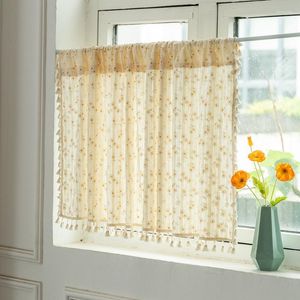 Curtain & Drapes Pastoral Daisy Short Curtains Road Pocket Floral Tassel Half-Curtain Kitchen Cafe Living Room Bay Window Cabinet