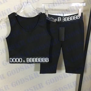 클래식 블랙 탱크 반바지 Tracksuits 두 Pcs 여성 디자이너 탑 T 셔츠 스포티 한 스트레치 짧은 바지