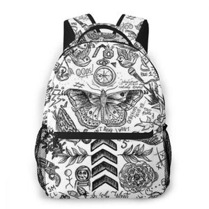 バックパックワン方向タトゥーキャンバスプリントTashalmighty for Girls Boys Travel rucksackbackpacks Teenage School Bag248p