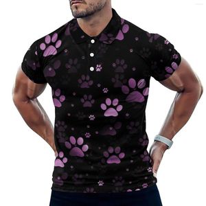 Men's Polos Pink Dog Paws Polo Shirts Men Animal Foots Print Casual Shirt Summer Stylish Collar T-Shirts Short Sleeves Graphic Oversize Tops