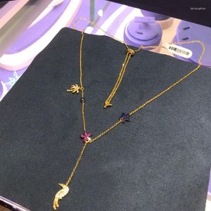 Hänge halsband umgodly mode koppar halsband guld färg tropisk djungel charm blommig palm toucan justerbar för kvinnliga smycken