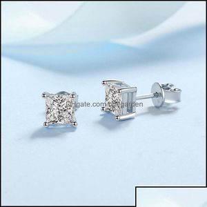 Stud Earrings Jewelry Princess Cut 2Ct Diamond Test Passed Rhodium Plated 925 Sier D Color Couple Gift 220211 Drop Delivery 2021 Ottaq