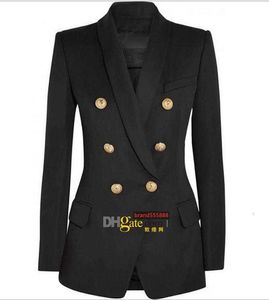 Luxurypremium yeni stil en kaliteli orijinal tasarım kadın çift göğüslü ince ceket metal tokalar blazer retro şal yakalı dış giyim 3 renk