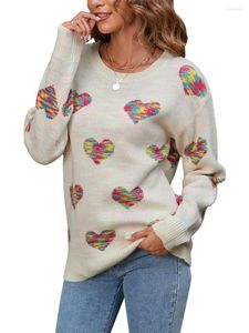 Kobiet Sweters Women's Casual Crewneck Fuzzy Knit Sweater Sweet Cute Hearts Pullover dla nastolatków luźne topy y2k