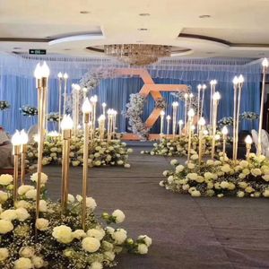 Dekoration 10 huvudarm klusterljus Candelabra Gold Metal Wedding Event Party Dusch Engagement Boda Centerpiece Backdrop Tall Large Decoration Imake513