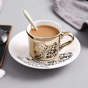 Mugs Creative Animal Reflection Ceramic Coffee Cup Electroplating Mirror Plate Afternoon Tea Set Mug Cups