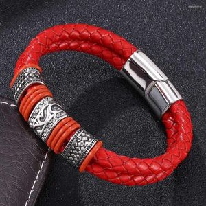 Pulseira de Bangle Fashion Business Men's Tecida Red Bracelets Double Leather