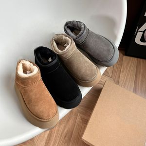 منصة التمهيد الكلاسيكية الثلجية Ultra Mini Boots Australia Fluffy Fur Booties للنساء الرجال الكستناء الحقيقي في الكاحل الكاحل أحذية شتوية