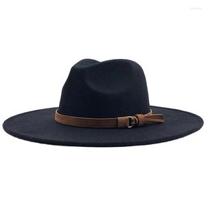 Basker 9,5 cm stora ull fedora hattar f￶r kvinnor gentleman elegant lady vinter med b￤lte bred brim jazz hatt m￤n panama m￶ssa