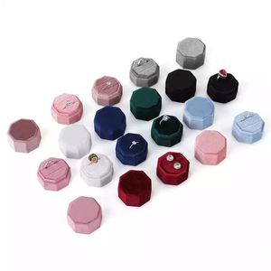 Velvet Jewelry Box Portable Octagon Double Ring Storage Storage Ring Ring Exibir para meninas presentes de mulheres presentes