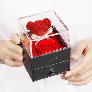 Gift Wrap Everlasting Teddy Bear Rose Christmas Bag Packaging Dried Flowers Jewelry Box Wedding Party Valentine Mother's Day Present