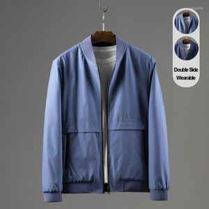 Men's Jackets High Quality Two Side Wearable Men's Stand Collar Long Sleeve Solid Color Simple Coat Business Casual Blue Baseball Male