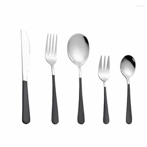 Dinnerware Sets Full Tableware Stainless Steel Cutlery Black Fork Spoons Knives Set Rose Gold Dinner Flatware Drop