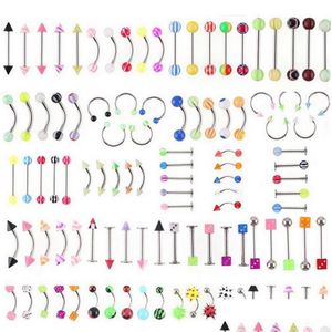 Navel Bell Button Rings Wholesale Promotion 110Pcs Mixed Models Colors Body Jewelry Set Resin Eyebrow Belly Lip Tongue Nose Pi Otaon