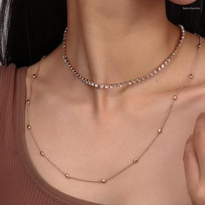 Choker 2022 Gold Color Luxury Bling Crystal Double Layers Beads Chain Necklace Fashion Women Statement Tassel Chocker Jewelry