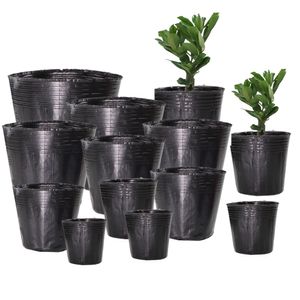 Planters Pots 16 Sizes Black Plastic Seedling Planting Bowl Nursery Breathable Pot Nutrition Grow Bag Garden Vegetable Container Box