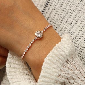 Strand Round Tennis Armband f￶r kvinnor Rose Gold Silver Color Cubic Zirconia Charm Armband Bangles Femme Wedding Jewelry 2022