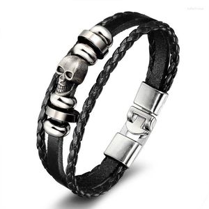 Bracelets de charme de alta qualidade de couro de couro masculino Homens de punk punk cera poker skull corda jóias Banglebracelet