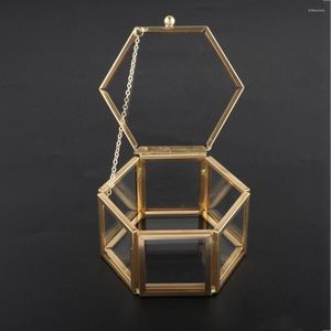 Smyckesp￥sar Hexagon Clear Glass Box Wedding Ring Geometric Jewelery Organizer Showcase Container f￶r halsbandsklockor