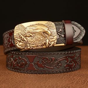 Belts Eagle Buckle Cowskin Leather Belt Quality Alloy Automatic Wasitbad Strap Genuine Gift Bussiness BeltBelt Men 221031