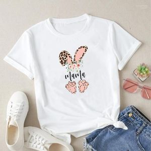 Kvinnors T-skjortor Kvinnor T-shirt Leopard Mama Print Easter Day Woman Tshirts Tops Short Sleeve Loose Neck Shirt For Ladies Kawaii