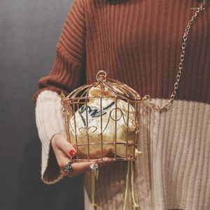 Evening Bags Women's Birdcage Bag Clutch Metal Frame Embroidery Bucket Bird Cage Mini Purse Women Gold Tassel Handbag Tote