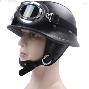 Capacetes de motocicleta Capacete vintage Retro xxl Ciclismo de couro aprovado Punk Segurança com óculos Scooter de Motocross B